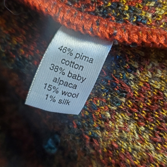 Peruvian Connection Southwestern Print  Prima Cotton Alpaca Cardigan Sweater Sm. - Picture 7 of 8
